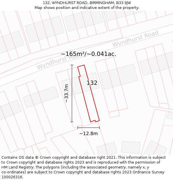 132, WYNDHURST ROAD, BIRMINGHAM, B33 9JW: Plot and title map