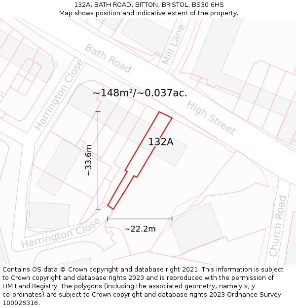 132A, BATH ROAD, BITTON, BRISTOL, BS30 6HS: Plot and title map