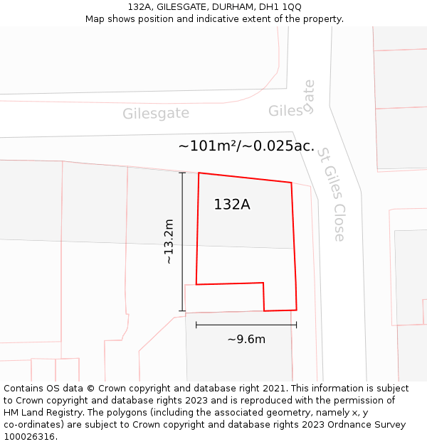 132A, GILESGATE, DURHAM, DH1 1QQ: Plot and title map