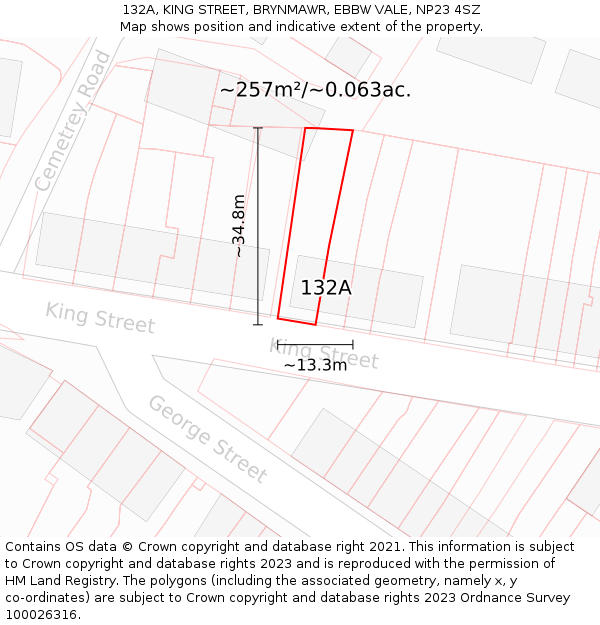 132A, KING STREET, BRYNMAWR, EBBW VALE, NP23 4SZ: Plot and title map