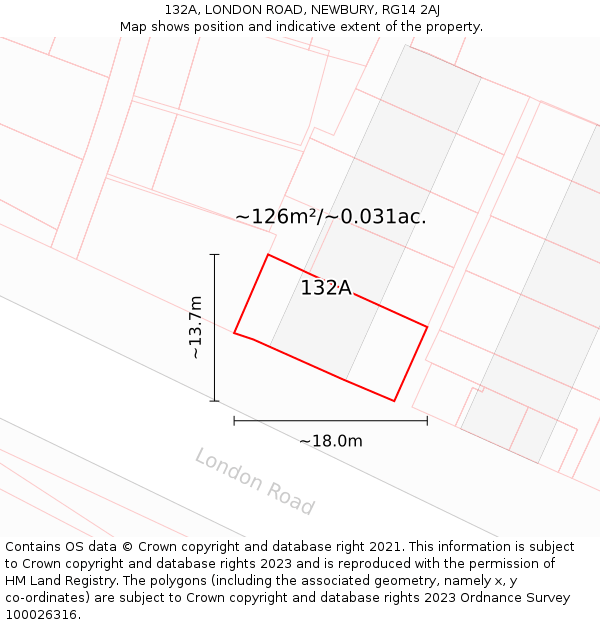 132A, LONDON ROAD, NEWBURY, RG14 2AJ: Plot and title map