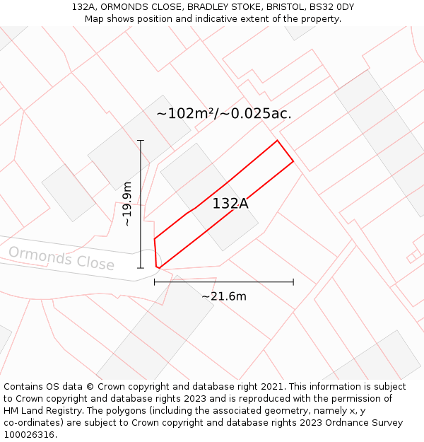 132A, ORMONDS CLOSE, BRADLEY STOKE, BRISTOL, BS32 0DY: Plot and title map