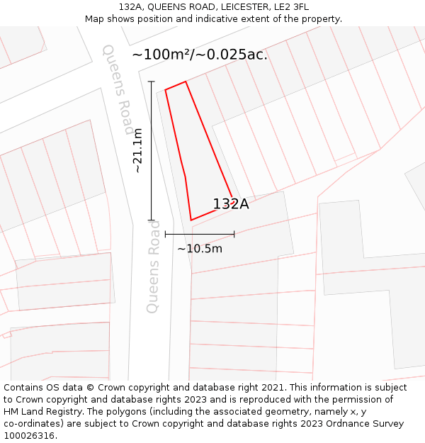 132A, QUEENS ROAD, LEICESTER, LE2 3FL: Plot and title map