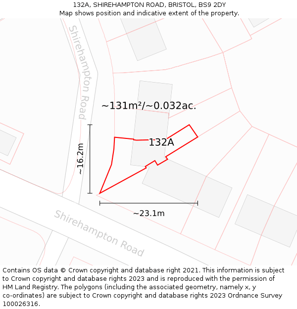 132A, SHIREHAMPTON ROAD, BRISTOL, BS9 2DY: Plot and title map