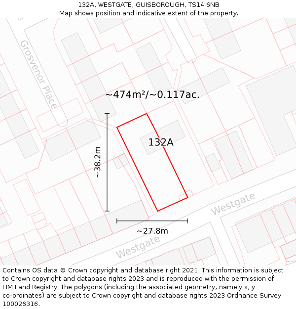 132A, WESTGATE, GUISBOROUGH, TS14 6NB: Plot and title map