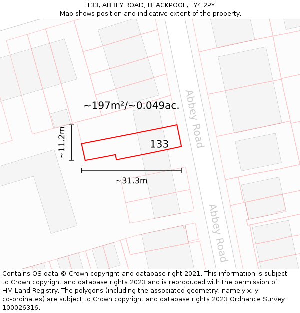 133, ABBEY ROAD, BLACKPOOL, FY4 2PY: Plot and title map