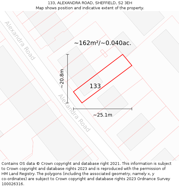 133, ALEXANDRA ROAD, SHEFFIELD, S2 3EH: Plot and title map