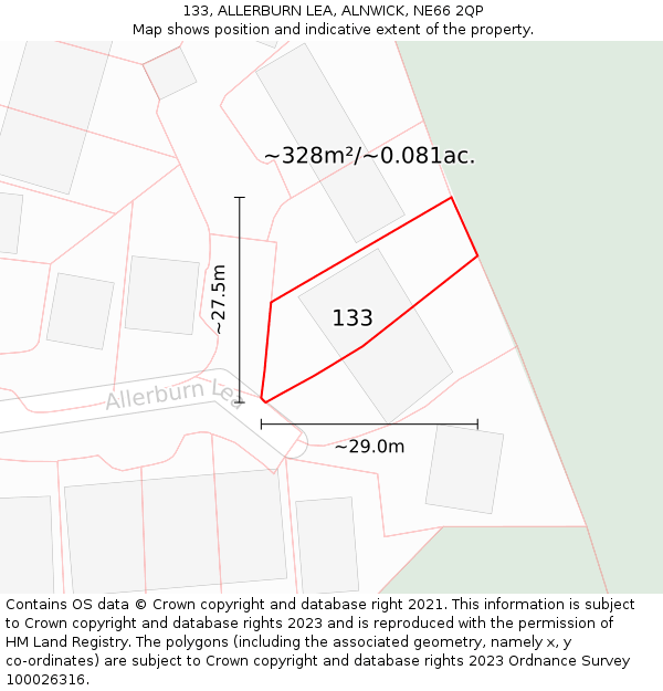 133, ALLERBURN LEA, ALNWICK, NE66 2QP: Plot and title map