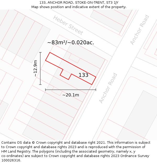 133, ANCHOR ROAD, STOKE-ON-TRENT, ST3 1JY: Plot and title map