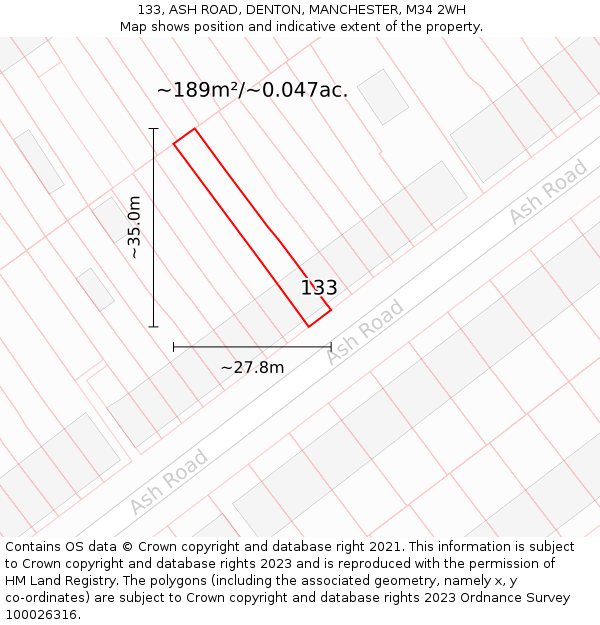 133, ASH ROAD, DENTON, MANCHESTER, M34 2WH: Plot and title map