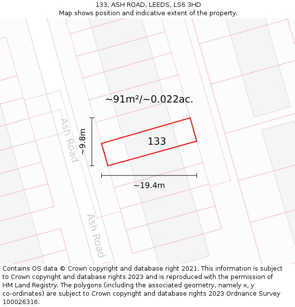 133, ASH ROAD, LEEDS, LS6 3HD: Plot and title map