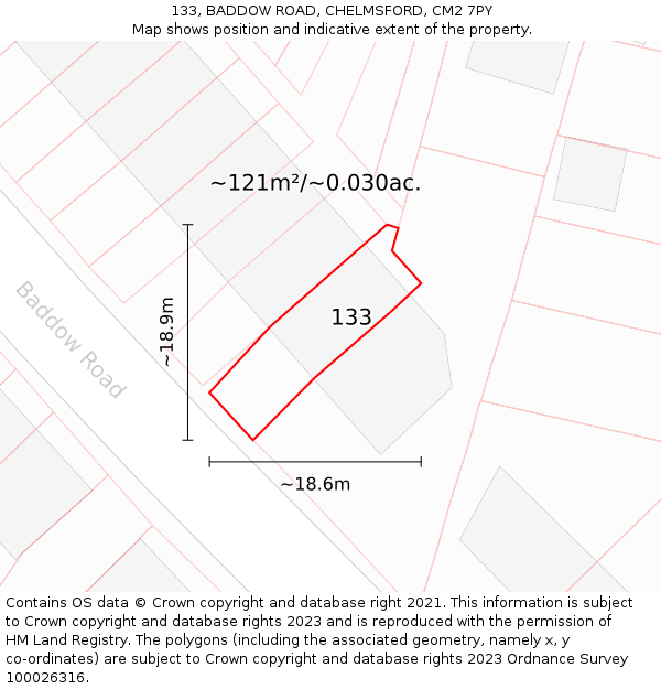 133, BADDOW ROAD, CHELMSFORD, CM2 7PY: Plot and title map