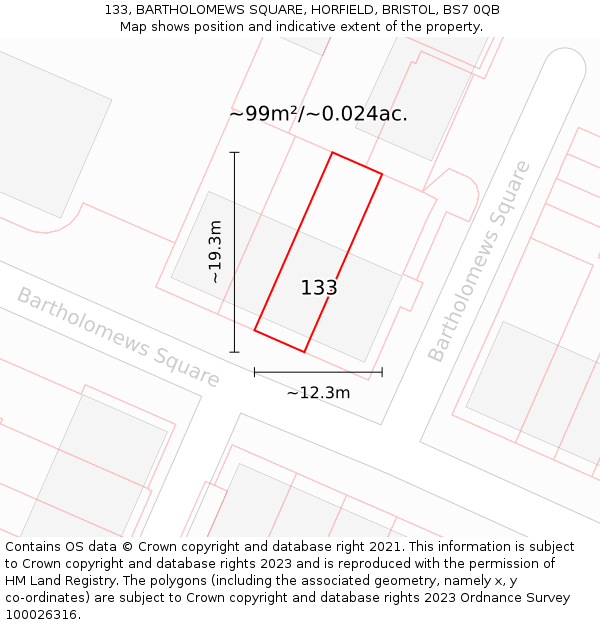 133, BARTHOLOMEWS SQUARE, HORFIELD, BRISTOL, BS7 0QB: Plot and title map