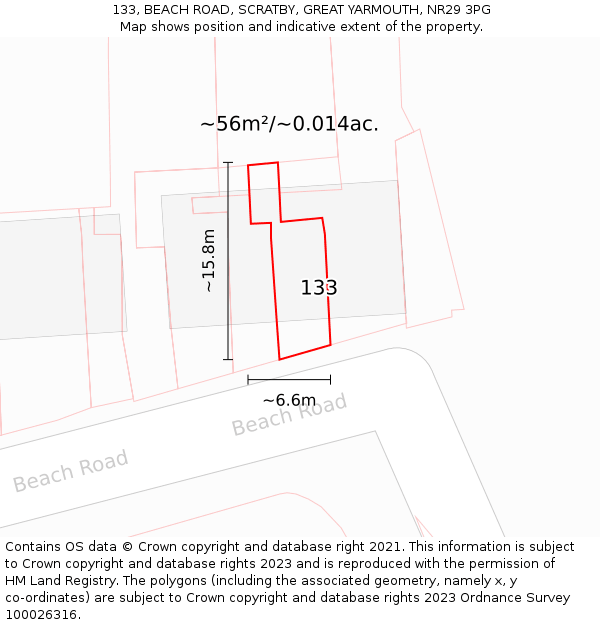 133, BEACH ROAD, SCRATBY, GREAT YARMOUTH, NR29 3PG: Plot and title map