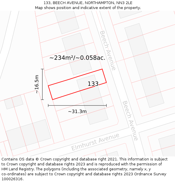 133, BEECH AVENUE, NORTHAMPTON, NN3 2LE: Plot and title map