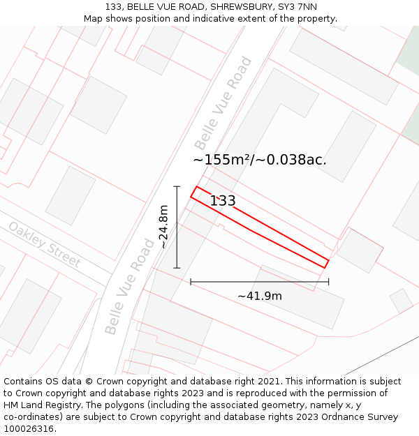 133, BELLE VUE ROAD, SHREWSBURY, SY3 7NN: Plot and title map