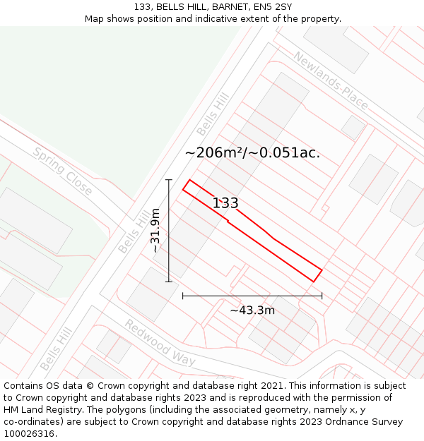 133, BELLS HILL, BARNET, EN5 2SY: Plot and title map