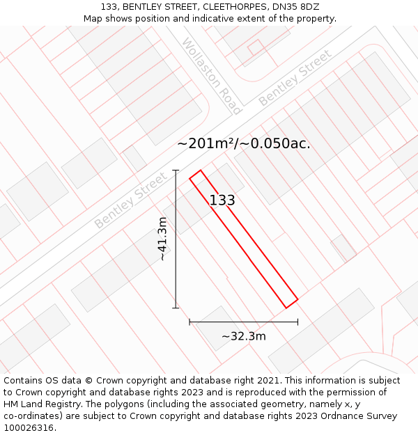 133, BENTLEY STREET, CLEETHORPES, DN35 8DZ: Plot and title map