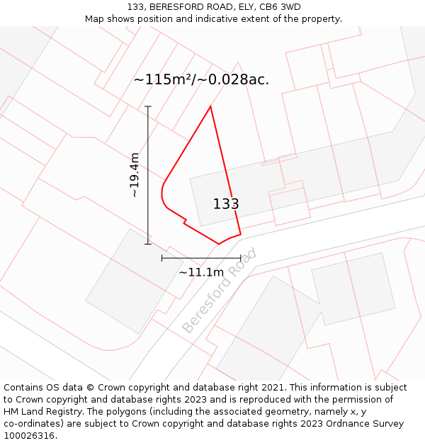 133, BERESFORD ROAD, ELY, CB6 3WD: Plot and title map