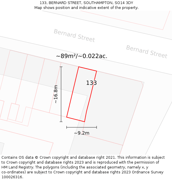 133, BERNARD STREET, SOUTHAMPTON, SO14 3DY: Plot and title map