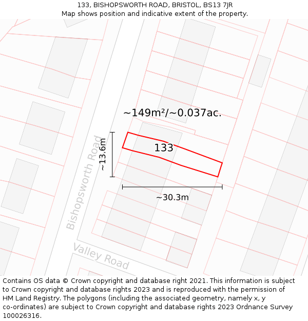 133, BISHOPSWORTH ROAD, BRISTOL, BS13 7JR: Plot and title map