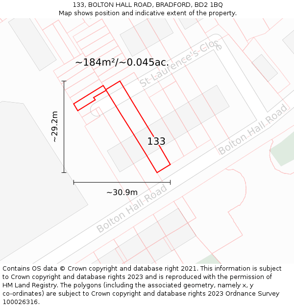 133, BOLTON HALL ROAD, BRADFORD, BD2 1BQ: Plot and title map
