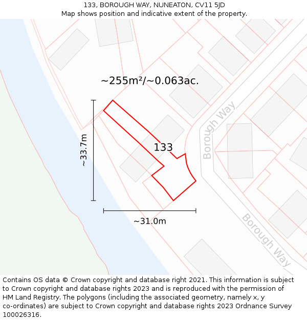 133, BOROUGH WAY, NUNEATON, CV11 5JD: Plot and title map
