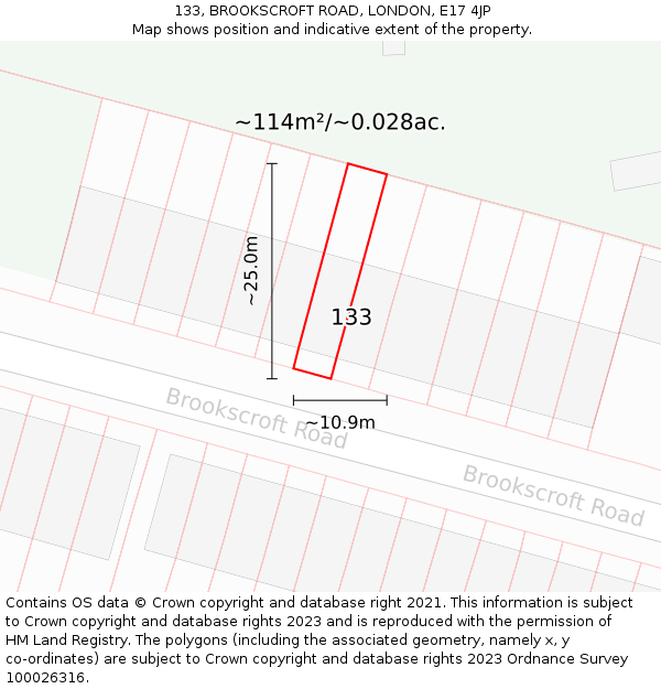 133, BROOKSCROFT ROAD, LONDON, E17 4JP: Plot and title map
