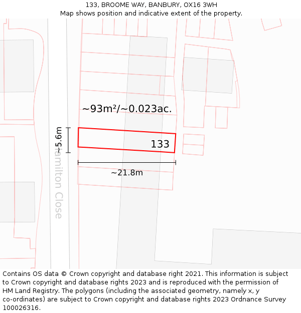 133, BROOME WAY, BANBURY, OX16 3WH: Plot and title map