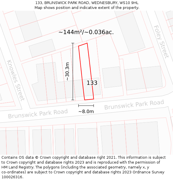 133, BRUNSWICK PARK ROAD, WEDNESBURY, WS10 9HL: Plot and title map