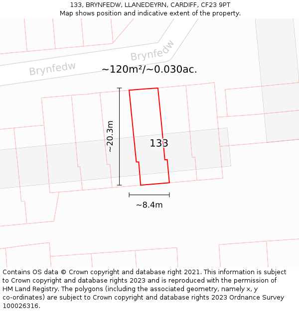 133, BRYNFEDW, LLANEDEYRN, CARDIFF, CF23 9PT: Plot and title map