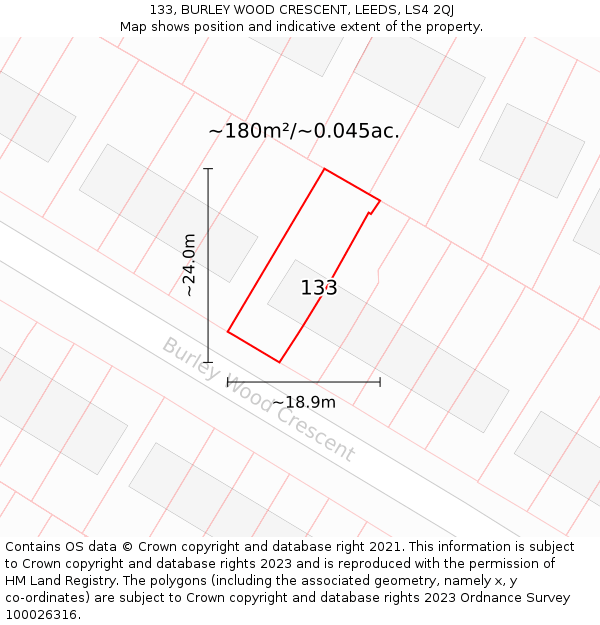 133, BURLEY WOOD CRESCENT, LEEDS, LS4 2QJ: Plot and title map