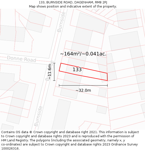 133, BURNSIDE ROAD, DAGENHAM, RM8 2PJ: Plot and title map