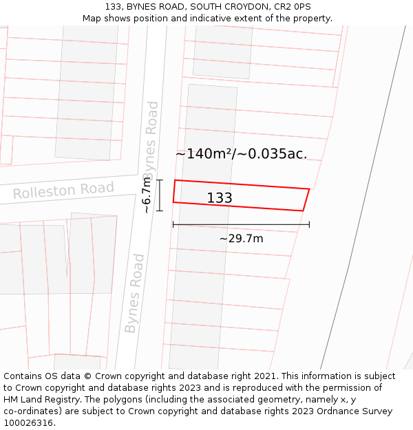 133, BYNES ROAD, SOUTH CROYDON, CR2 0PS: Plot and title map