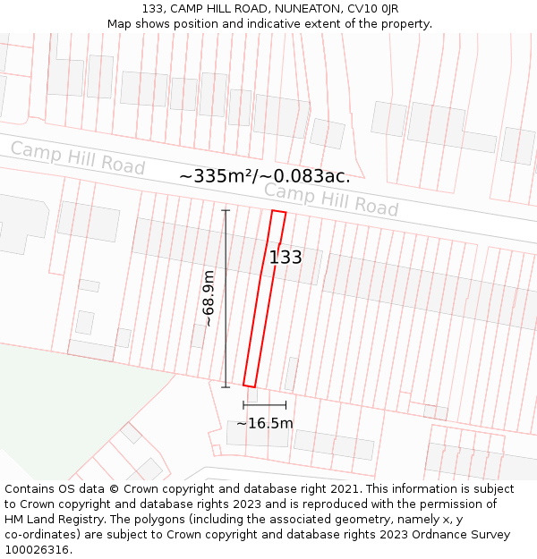 133, CAMP HILL ROAD, NUNEATON, CV10 0JR: Plot and title map