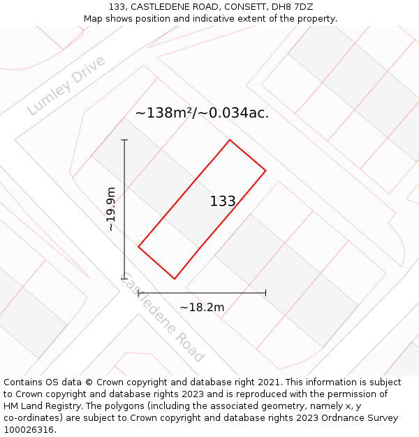 133, CASTLEDENE ROAD, CONSETT, DH8 7DZ: Plot and title map
