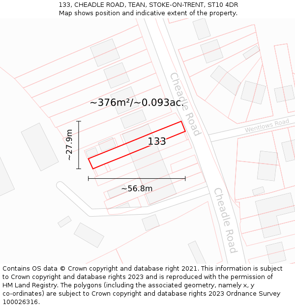 133, CHEADLE ROAD, TEAN, STOKE-ON-TRENT, ST10 4DR: Plot and title map