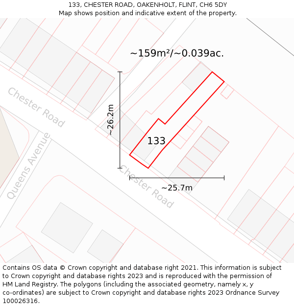 133, CHESTER ROAD, OAKENHOLT, FLINT, CH6 5DY: Plot and title map