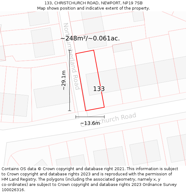 133, CHRISTCHURCH ROAD, NEWPORT, NP19 7SB: Plot and title map
