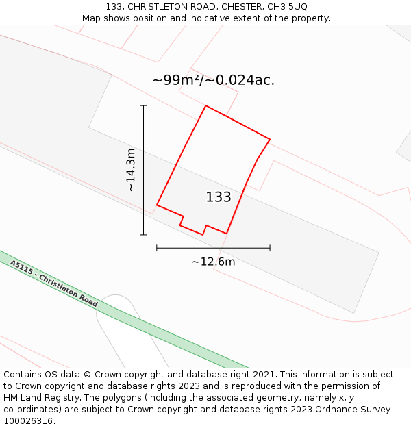 133, CHRISTLETON ROAD, CHESTER, CH3 5UQ: Plot and title map