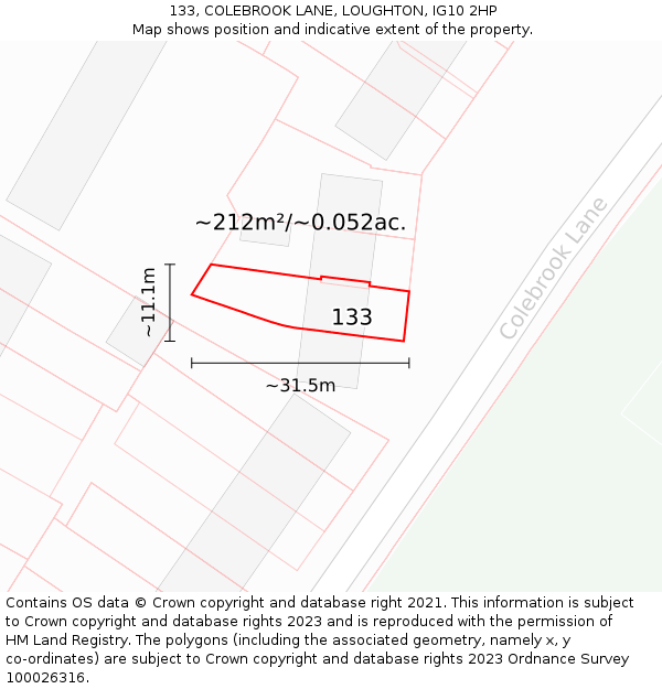 133, COLEBROOK LANE, LOUGHTON, IG10 2HP: Plot and title map