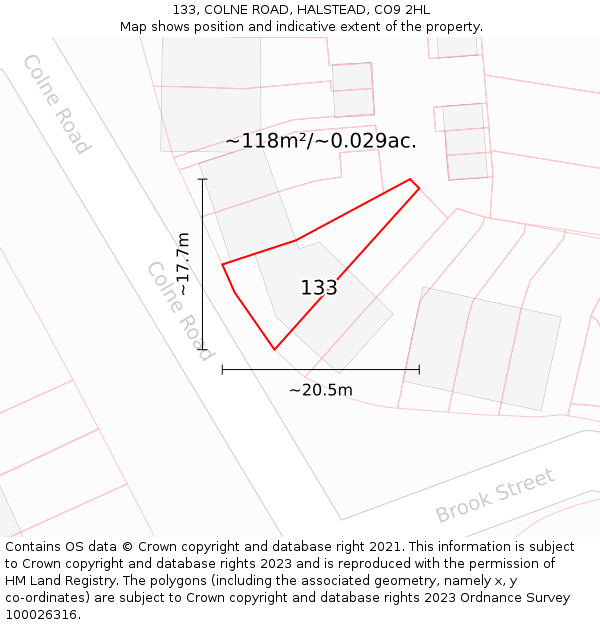 133, COLNE ROAD, HALSTEAD, CO9 2HL: Plot and title map