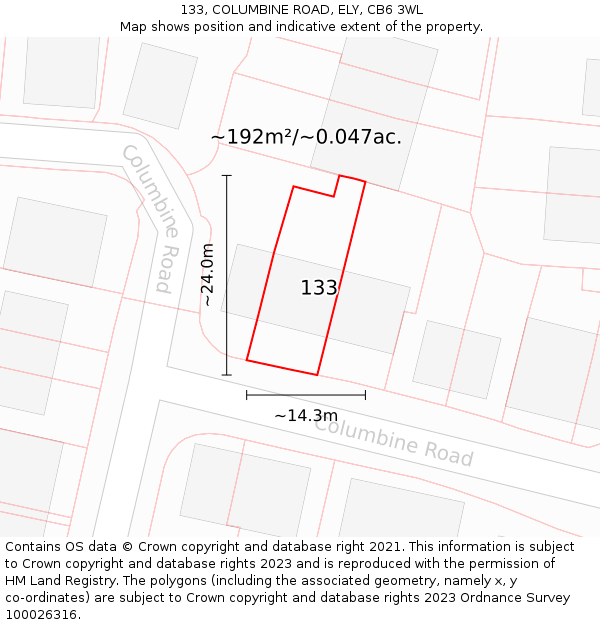 133, COLUMBINE ROAD, ELY, CB6 3WL: Plot and title map