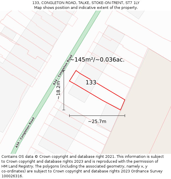 133, CONGLETON ROAD, TALKE, STOKE-ON-TRENT, ST7 1LY: Plot and title map