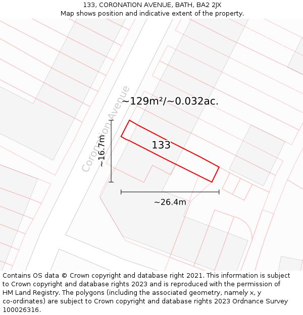 133, CORONATION AVENUE, BATH, BA2 2JX: Plot and title map