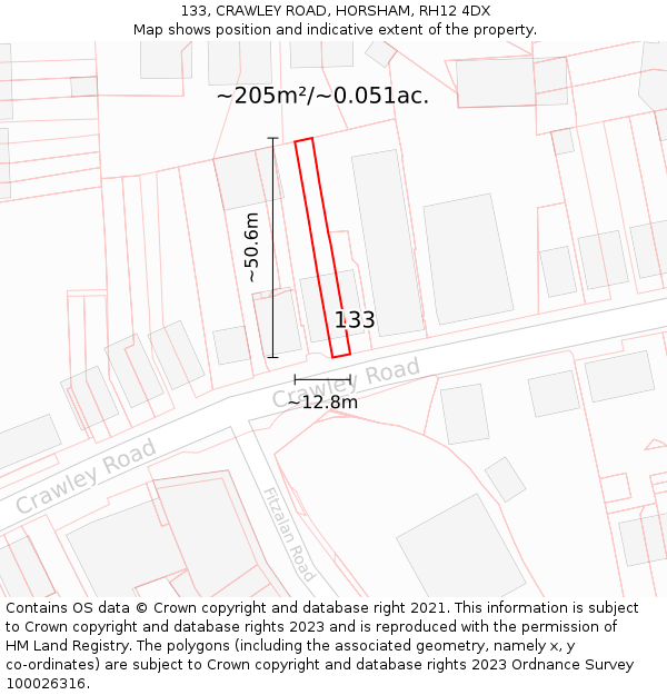 133, CRAWLEY ROAD, HORSHAM, RH12 4DX: Plot and title map