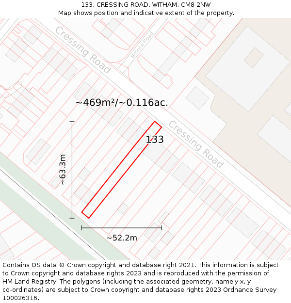 133, CRESSING ROAD, WITHAM, CM8 2NW: Plot and title map