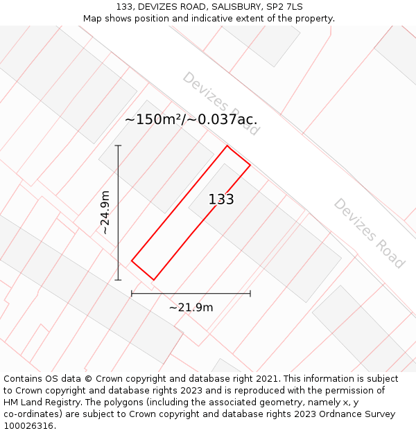 133, DEVIZES ROAD, SALISBURY, SP2 7LS: Plot and title map