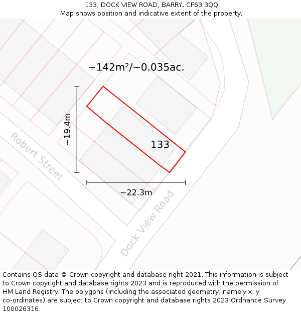 133, DOCK VIEW ROAD, BARRY, CF63 3QQ: Plot and title map