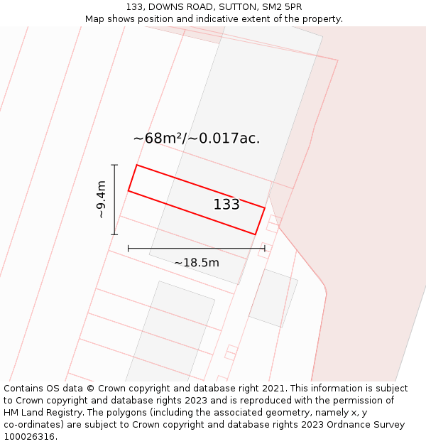 133, DOWNS ROAD, SUTTON, SM2 5PR: Plot and title map